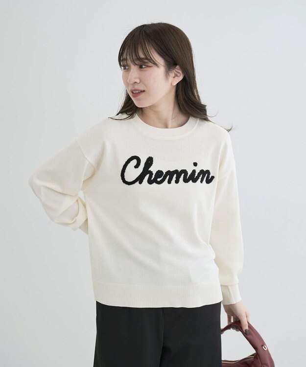 Green Parks 洗える　さがら刺しゅうロゴニットプル Off White