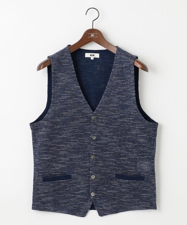 JOSEPH ABBOUD 【キングサイズ・軽い/洗える】スラブギマボーダーニットベスト ブルー系1