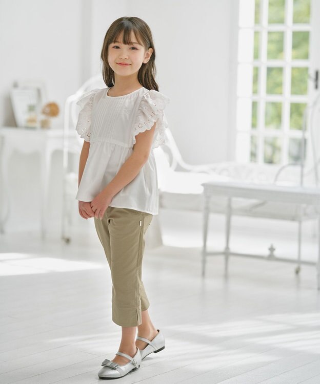 組曲 KIDS 【150-160㎝】レースペプラム ブラウス オフホワイト