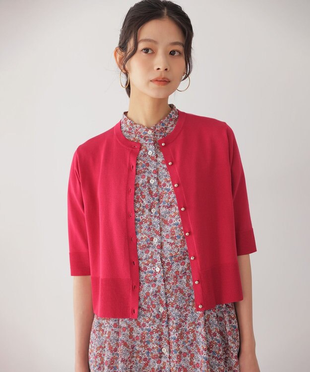 組曲 シアーニット5分袖 カーディガン チェリーローズ系