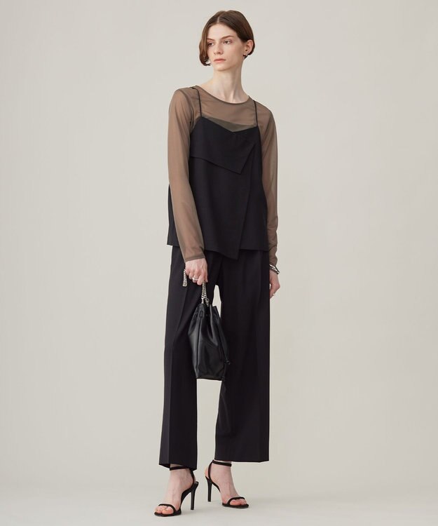 ICB 【洗える】ウール2WAYストレッチ ワイドストレートパンツ ブラック系