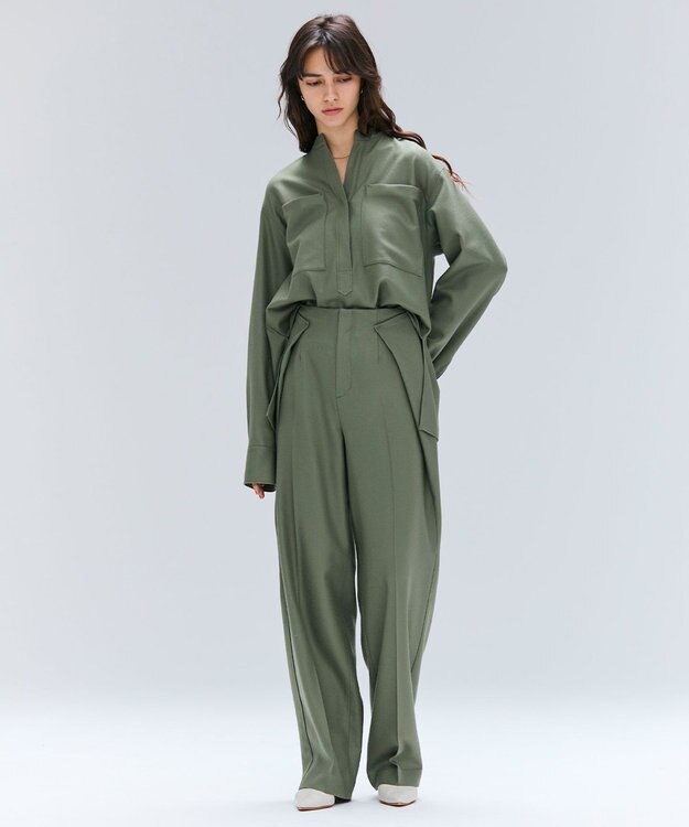 BEIGE， TERNES / 変形タックウールワイドパンツ L.Khaki