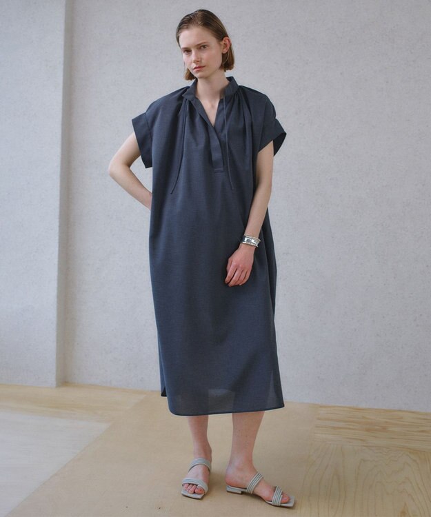 BEIGE， 【イージーケア】BATEAU / ギャザー ストレートドレス Charcoal