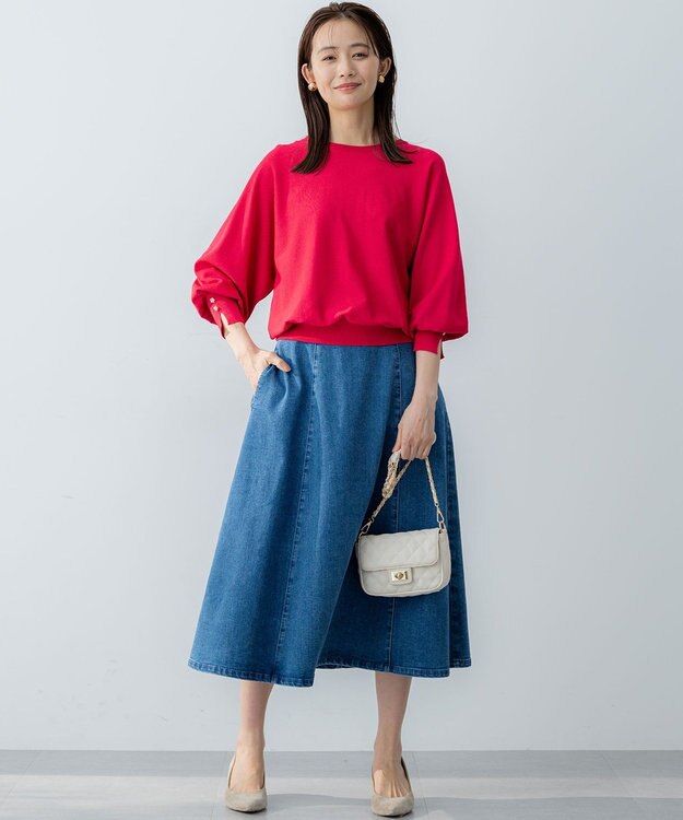 組曲 ライトデニム フレアスカート ライトインディゴ系