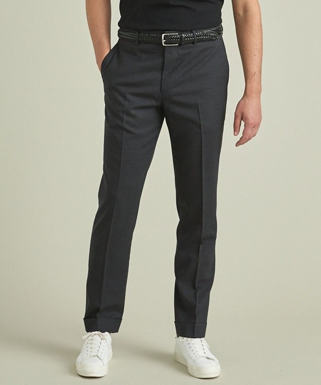 GOTAIRIKU ロングセラー【洗える/折り目加工/シワになりにくい/ウエストアジャスター】ウォッシャブル サマーウール100％パンツ_定番色(ノータック)23/24年モデル チャコールグレー系