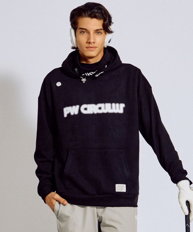 PW CIRCULUS 2025 NEW！【手洗い洗濯可】【MEN】キャットグラフィック スエードライク デタッチャブルフーディ ゴルフ ブラック系