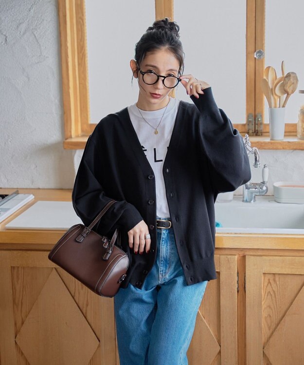 WEGO 【ユニセックス着用ITEM/MLサイズ展開】ドロップショルダーカーディガン ブラック