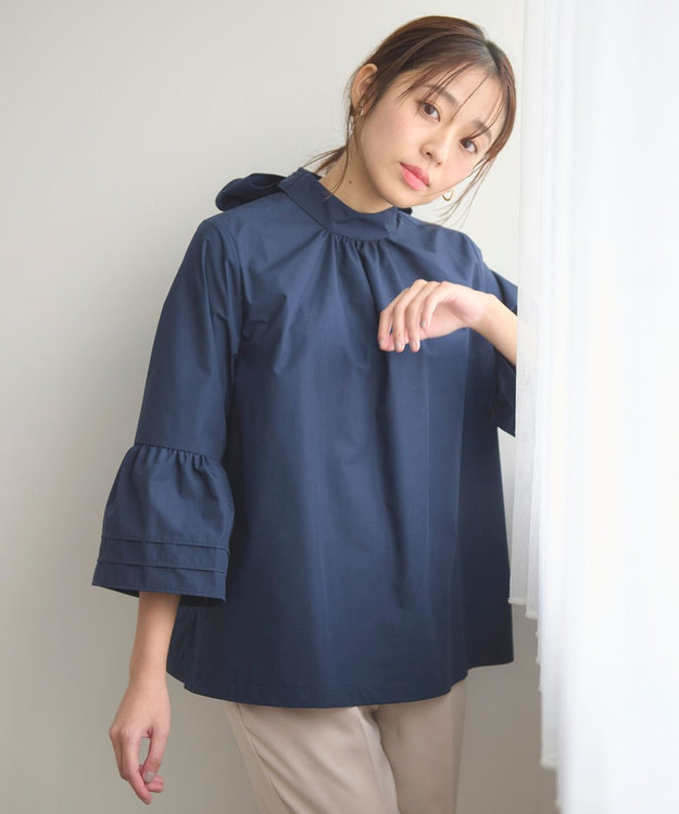 Feroux 【洗える・2WAY】リボンタイチュニック ブラウス ネイビー系