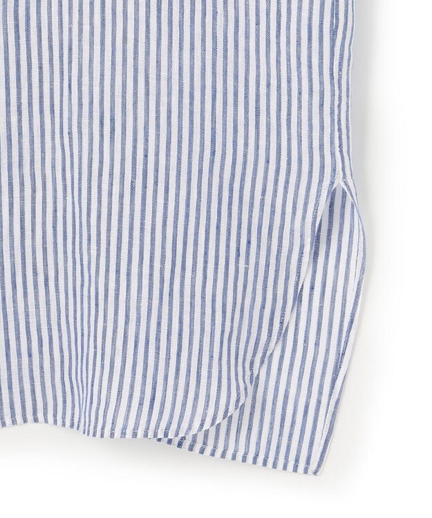 23区 【洗える】LIBECO ノースリーブ シャツ ワンピース ブルーストライプ