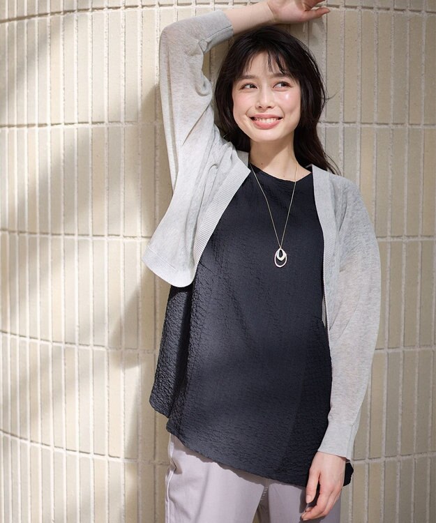 ANY 【洗濯機可/接触冷感/アンチピリング】シアーニットボレロカーディガン トップグレー