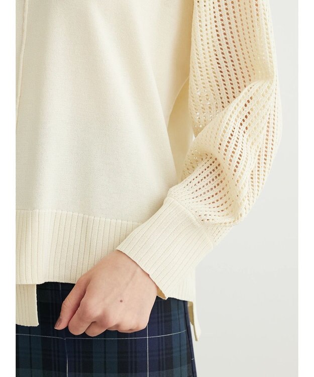 Green Parks ショルダーメッシュニットプルオーバー Ivory