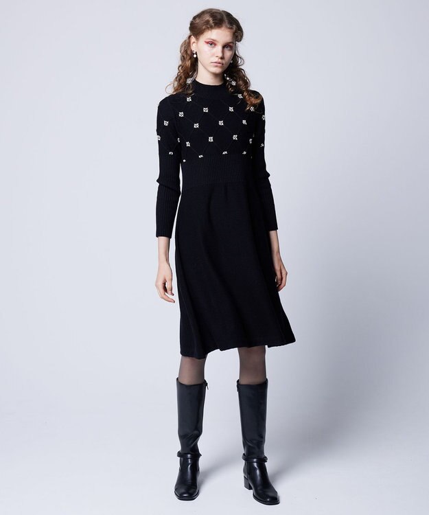 TOCCA 【洗える】PEARL BOUQUET KNITDRESS ニットドレス ブラック系
