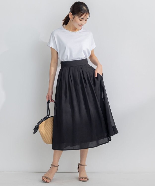 組曲 【洗える・イージーケア】カラーボイル フレアスカート ブラック系