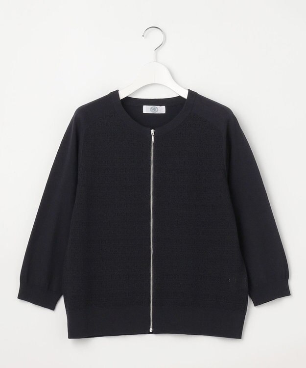 J.PRESS LADIES S Lace Jacquard ニット ブルゾン ネイビー系