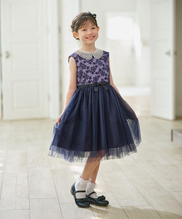 組曲 KIDS 【110-140㎝】ブルーミングフラワー ドレス ネイビー