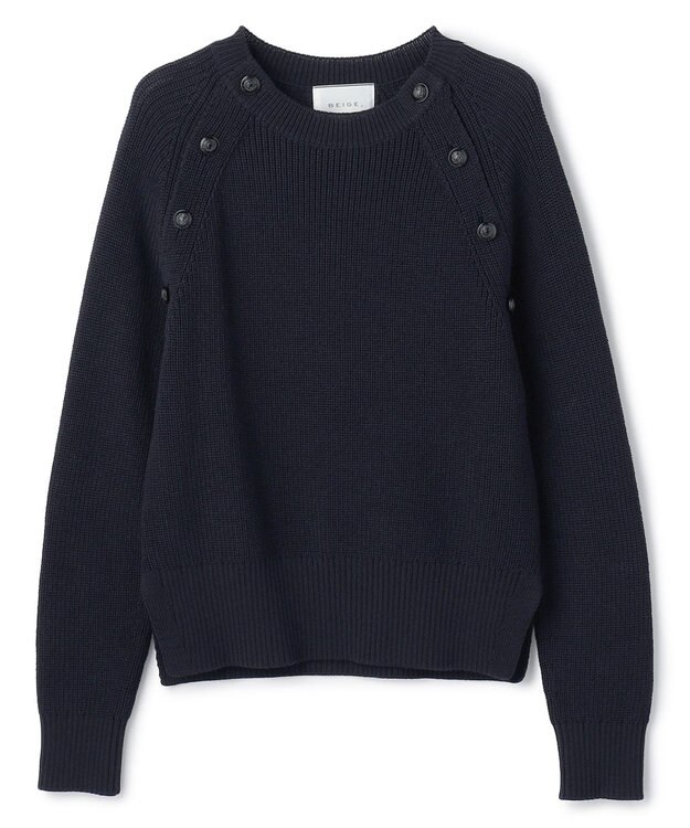 BEIGE， HELIODOR / スポンディッシュマリンボタンニット Navy