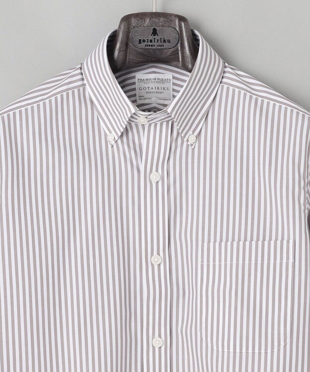 GOTAIRIKU 【形態安定】PREMIUMPLEATS_ボタンダウンカラー 通年ドレスシャツ_ストライプ(25年春夏モデル) ダークブラウンストライプ