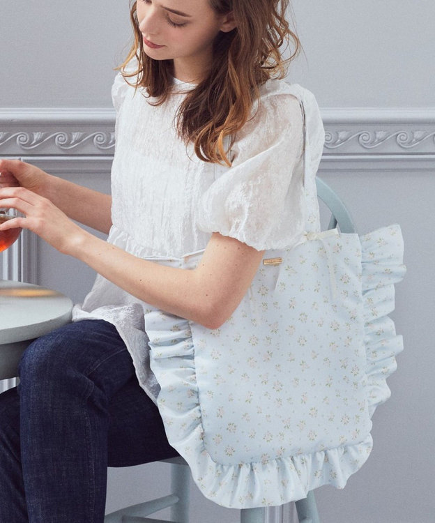 Maison de FLEUR ローズプリントフリルトートバッグ Sax