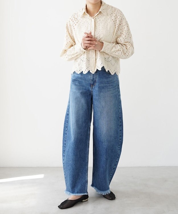 woadblue 再入荷＜坪田あさみさんコラボ＞コットン100％ ブレットデニムパンツ BLUE