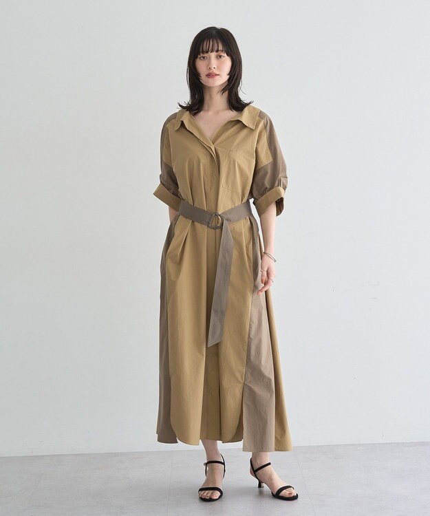 YECCA VECCA ベルト付きスキッパーシャツワンピース Beige