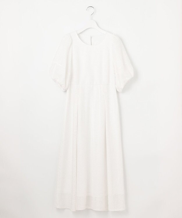 Feroux 【洗える】シアーチェックラッセル ワンピース ホワイト系