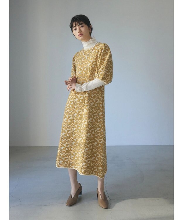 Green Parks ａ．ニットジャガード柄ワンピース Yellow
