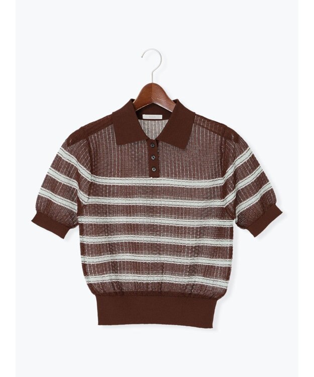 Te chichi 透かしマルチボーダーニットポロ ブラウン