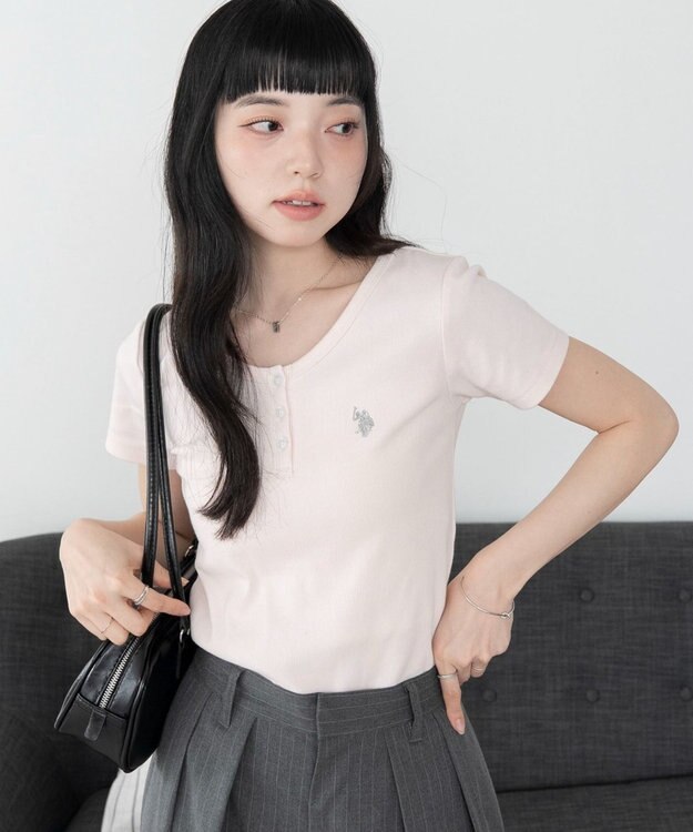 WEGO 別注USPOLOヘンリーネックT ライトピンク