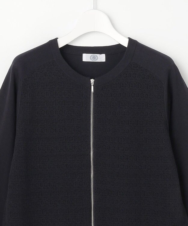 J.PRESS LADIES S Lace Jacquard ニット ブルゾン ネイビー系