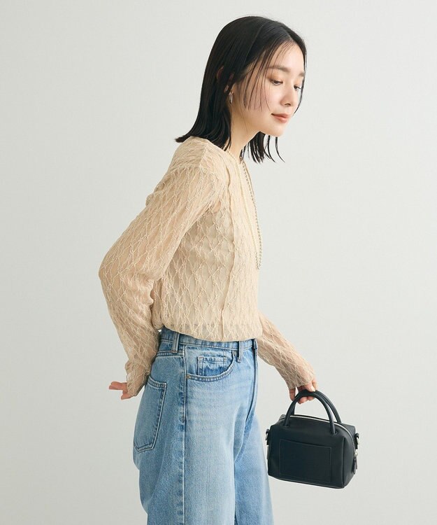 Green Parks パネルラインレースカットプルオーバー Light Beige