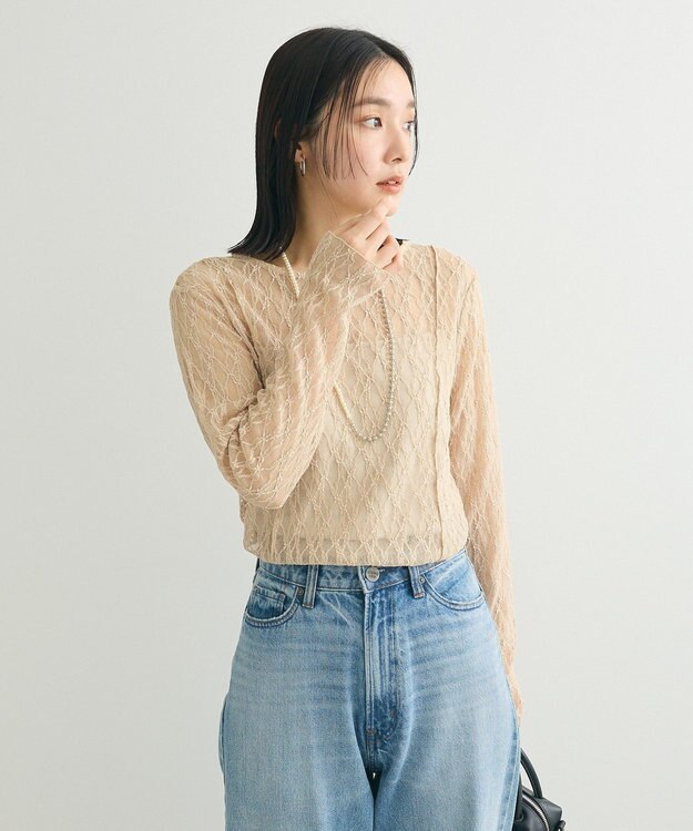 Green Parks パネルラインレースカットプルオーバー Light Beige