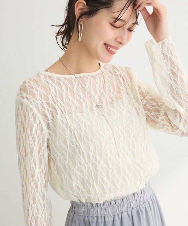 Green Parks パネルラインレースカットプルオーバー Ivory