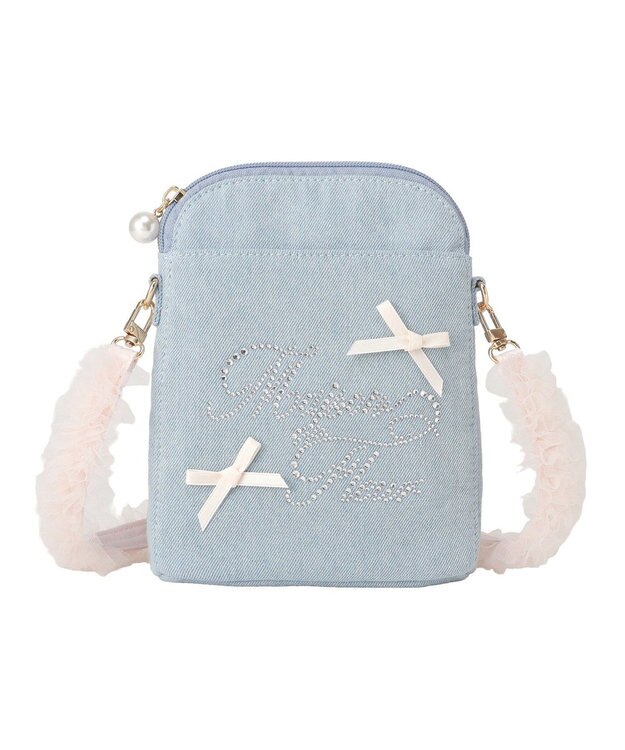 Maison de FLEUR ラインストーンデニムチュールショルダーバッグ Light Blue