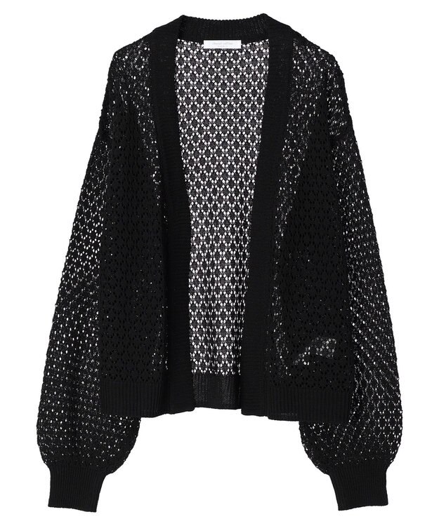 Green Parks 洗えるすかし編みニットカーディガン Black