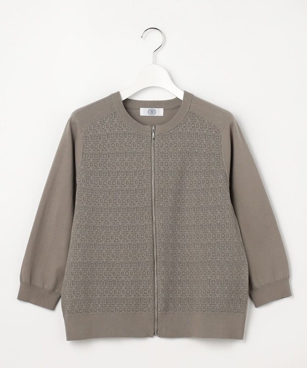 J.PRESS LADIES S Lace Jacquard ニット ブルゾン モカ系