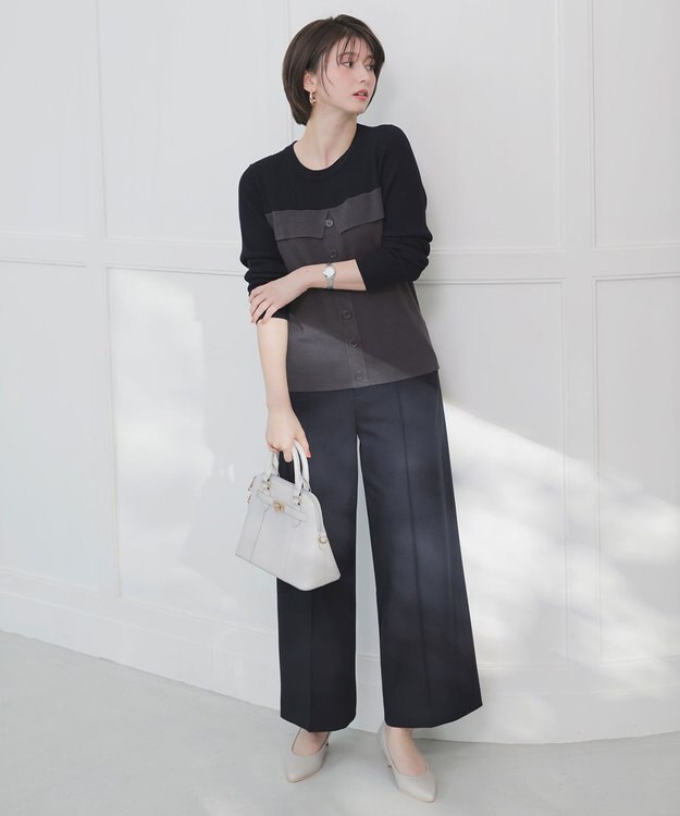 ANY SIS ビューティサーモ2WAYストレッチ ワイドパンツ ネイビー