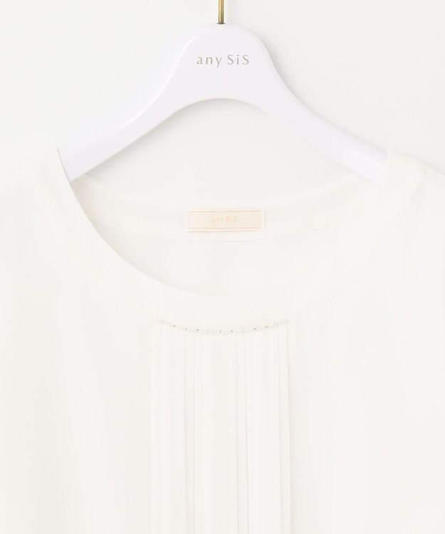 ANY SIS 【洗える】フロントプリーツシフォンブラウス オフホワイト