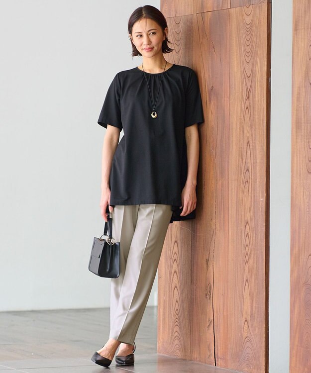 自由区 【WEB限定・洗える・XSサイズあり】ディフォームピケチュニック丈 カットソー ブラック系