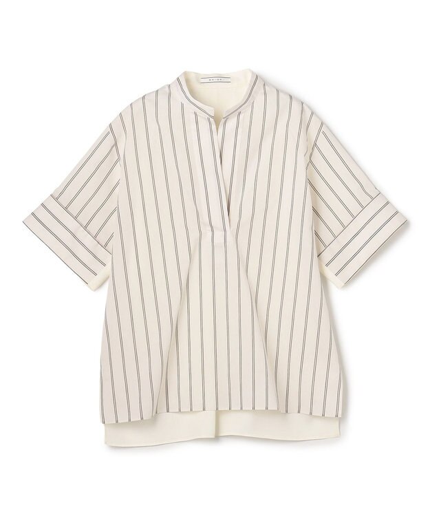 BEIGE， QUARTZ / 異素材コンビ ストライプシャツ Ecru St.