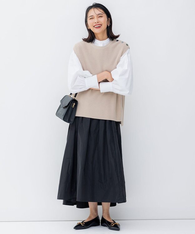 23区 【洗える】コットンカシミヤ ニットベスト ベージュ系