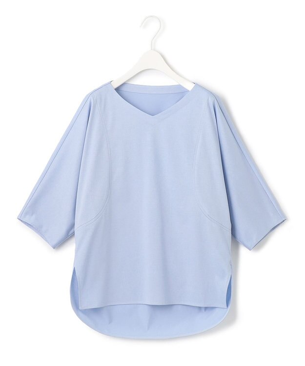 ICB 【洗える】 ブラウスライクジャージー ドルマンスリーブカットソー サックスブルー系