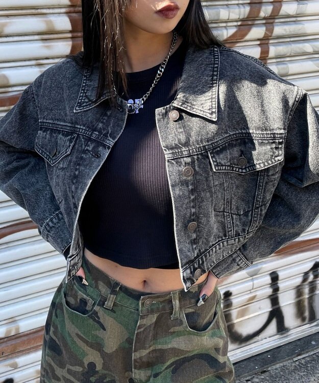 WEGO ヴィンテージウォッシュショートデニムジャケット ブラックその他