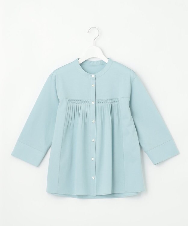 J.PRESS LADIES キャタピラシャツジャージー バンドカラー カットソー ライトアクア系