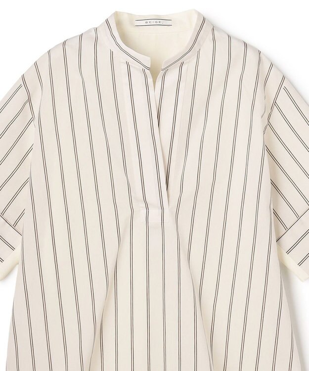 BEIGE， QUARTZ / 異素材コンビ ストライプシャツ Ecru St.
