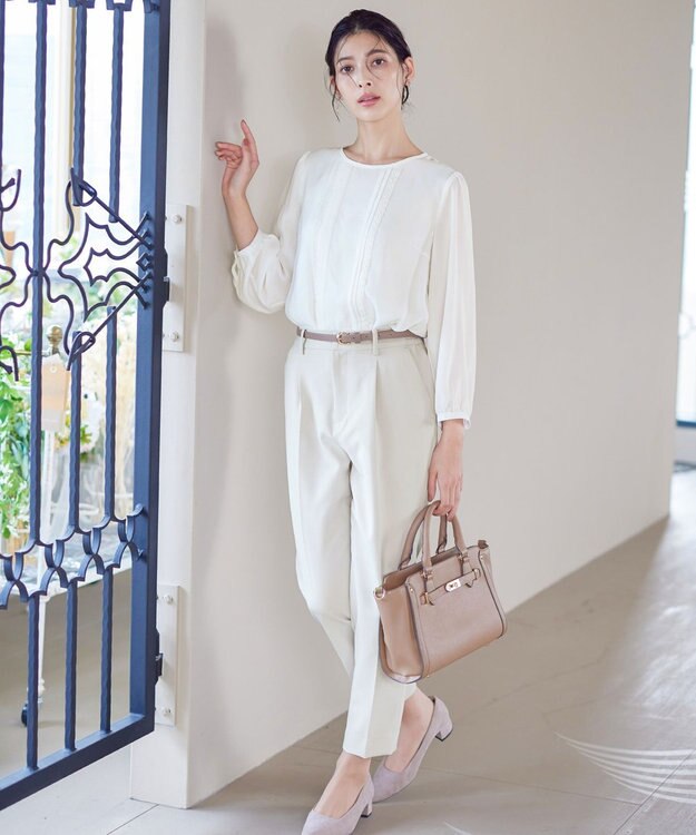 Tiaclasse 【洗える】ピンタックレースブラウス オフホワイト