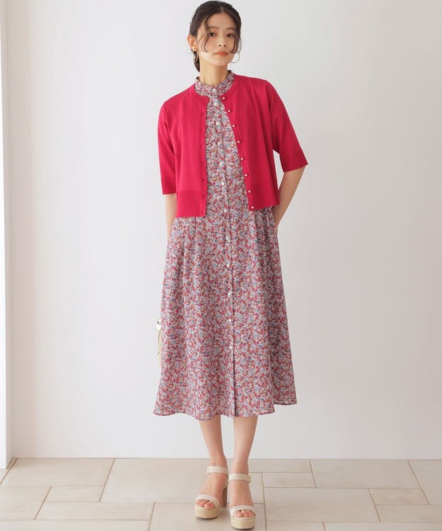 組曲 シアーニット5分袖 カーディガン チェリーローズ系