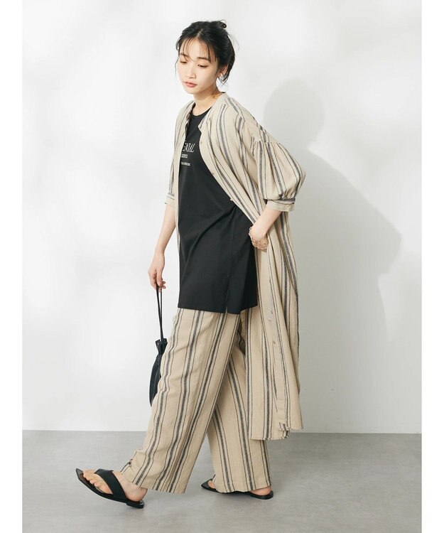 CRAFT STANDARD BOUTIQUE リネンレーヨンストライプワンピース Stripe Beige