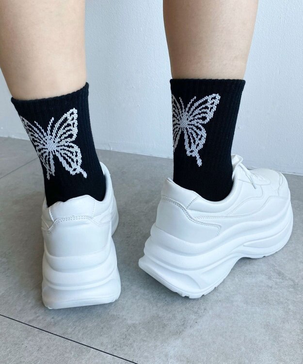 WEGO バックバタフライクルーソックス ブラック