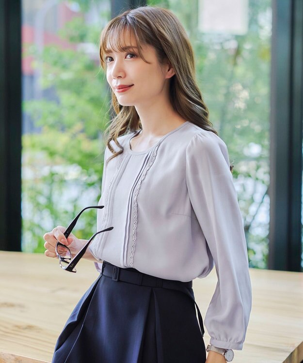 Tiaclasse 【洗える】ピンタックレースブラウス グレー