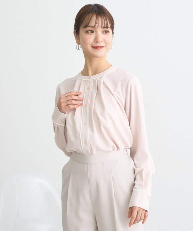 earth music&ecology バイカラータックブラウス Pink Beige